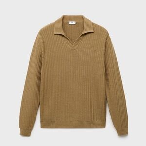 MANGO MAN - Knitted structured polo sweater beige - M - Man